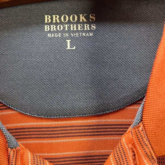 Brooks Brothers Polo Shirt Mens Large Orange Striped Performance Casual Golf - Picture 3 of 9